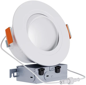 HALO RA 6 inch LED Recessed Lighting Adjustable Gimbal 5CCT 600/900lm | Directional canless ceiling light, adjustable eyeball, IC rated, AIR-TITE, damp rated , 2700K-5000K, dimmable + dim to warm