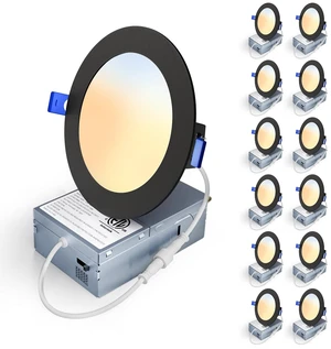 Veriligt 12 Pack 4 Inch 5CCT LED Recessed Light, Silm Canless Recessed Lighting, Dimmable, Damp Rated, 2700K-5000K Selectable, Wafer Ceiling Downlight with Junction Box, 750LM, 9W 120V, Black, ETL&FCC Veriligt 12 Pack 4 Inch 5CCT LED Recessed Light, Silm Canless Recessed Lighting, Dimmable, Damp Rated, 2700K-5000K Selectable, Wafer Ceiling Downlight with Junction Box, 750LM, 9W 120V, Black, ETL&FCC