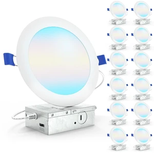 Sunco 12 Pack 6 Inch Slim LED Recessed Ceiling Lights, 5CCT, 14W, Dimmable | 1500LM, Selectable CCT 2700K/3000K/3500K/4000K/5000K, Super Bright, Ultra Thin, Canless Wafer, Junction Box, Low Ceilings
