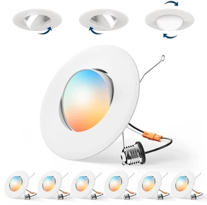 Amico 6 Inch Gimbal Eyeball LED Retrofit Recessed Can Lights, 5CCT, 6 Pack | Adjustable Directional Lighting, Dimmable, 2700K/3000K/4000K/5000K/6000K Selectable, 950LM, 10W, ETL & FCC