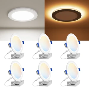 VOLISUN 6 Pack 6 Inch 5CCT Recessed Light with Night Light, 1080LM | Canless LED Recessed Lighting 6 inch,2700K-5000K Selectable,12W=130W, Dimmable Recessed Ceiling Wafer Lighs,ETL Certificated