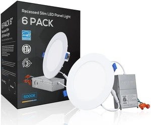 TORCHSTAR 6-Pack 6 Inch Ultra-Thin LED Recessed Light, CRI90 12W, 5000K | Aluminum Dimmable Slim LED Downlight with Junction Box, Daylight, ETL & ES & FCC & IC TORCHSTAR 6-Pack 6 Inch Ultra-Thin LED Recessed Light, CRI90 12W, 5000K | Aluminum Dimmable Slim LED Downlight with Junction Box, Daylight, ETL & ES & FCC & IC