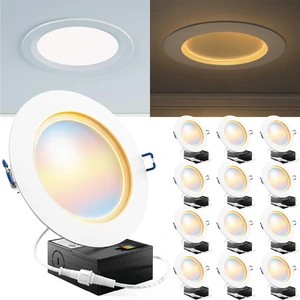 Sunco 12 Pack 6 Inch Slim LED Recessed Ceiling Lights, Night Light, 5CCT | Selectable CCT 2700K/3000K/4000K/5000K/6000K, Dimmable, With Junction Box, Canless Wafer Thin, Baffle Trim for Low Ceilings