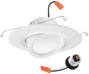Juno RetroBasics 5"/6" Inch Adjustable LED Recessed Lighting 5-in-1 CCT | Matte White Adjustable Gimbal LED Downlight Trim Kit, 5"/6" Ceiling Light with 5-in-1 Switchable White Color, 700 Lumens