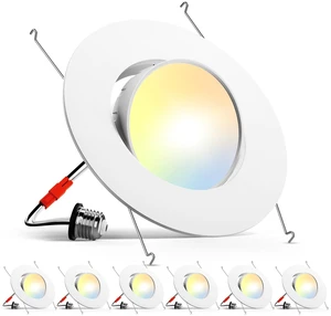 Amico 5/6 Inch Retrofit Eyeball Gimbal Can Lights with Metal Trim, 6 Pack | 45°Directional Angled Adjustable, 16W=150W, 1500LM, Dimmable, 5CCT Selectable, Easy Install, IC & Damp Rated, ETL & FCC