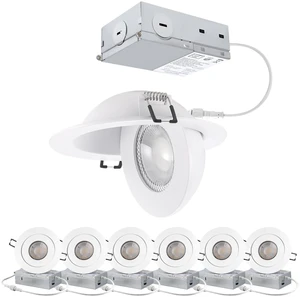 POPANU 4 Inch Gimbal LED Recessed Lights 6 Pack,5CCT Canless Light White | 360°Rotatable 90°Tilt Swivel Eyeball Downlight,5%-100% Dimmable,9 Watts Ceiling Spotlight,2700k-5000K,ETL & IC Rated