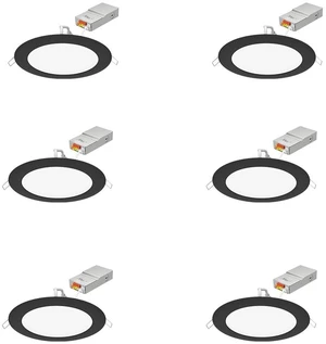 Juno 6 Inch LED Recessed Light, 5CCT, Ultra-Thin Flat Trim, Black, 6-Pk | 6 Inch Matte Black Round Wafer Downlights, 5-in-1 Switchable White Color Temperature, 120V, 6-Pack (WF6 SWW5 90CRI CP6 MB M2)