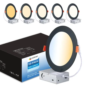 CycevSun 12 Pack 6 Inch Black Recessed Lights, Canless Wafer Pot Lighting | Dimmable, 5CCT Selectable, With Junction Box, No Can Needed, Exterior Outdoor Soffit, 12W 1050LM, 120V, ETL, IC Rated