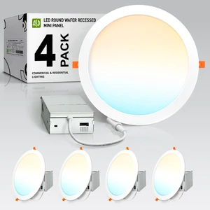 ASD 4 Pack 11/12 Inch LED Recessed Lighting 24W, 5 CCT 2700K-5000K CRI90+, IC Rated Ultra Thin Dimmable Ceiling Lights with J Box, Canless Wafer Downlight, Round Slim Panel Light, UL Listed, White
