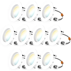 Sunco 10 Pack 4 Inch LED Recessed Lights, Smooth Retrofit, 5CCT, Dimmable | 11W, 660 lumens, 2700K-5000K selectable; E26 adapter and TP24 connector for 4-inch recessed cans, Dimmable -UL