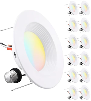 TORCHSTAR 12-Pack 5CCT 5/6 Inch LED Retrofit Recessed Lighting, CRI90+ | Anti-Glare Baffle Metal Trim, FCC T24 ETL, 1100LM Dimmable Can Lights, E26, TP24, 2700K/3000K/3500K/4000K/5000K