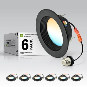 ASD 6 Pack Black 4 Inch Retrofit LED Recessed Light, 5CCT Wafer Lights | 10W 2700K-5000K 849LM Retrofit LED Recessed Lighting 4 Inch, Baffle Trim Dimmable Can Lights for Ceiling, ETL Energy Star