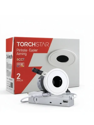 TORCHSTAR 2-Pack 3 Inch 5CCT LED Pinhole Recessed Lights with J-Box | 30° Ultra-Narrow Recessed Ceiling Spotlight for Layered Lighting, IC Rated, Dimmable, Anti-Glare, CRI 90, 2700-5000K, ETL FCC