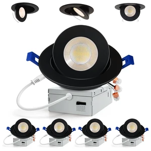 Adetu 4 inch Black Gimbal LED Recessed Light, 5CCT, 10W=95W,982LM, 4 Pack | 360°+90° Rotatable, MultiAngle Adjustable, 2700K5000K Selectable CCT, 5%100% Dimming, Damp Rated, ETL&IC Adetu 4 inch Black Gimbal LED Recessed Light, 5CCT, 10W=95W,982LM, 4 Pack | 360°+90° Rotatable, MultiAngle Adjustable, 2700K5000K Selectable CCT, 5%100% Dimming, Damp Rated, ETL&IC