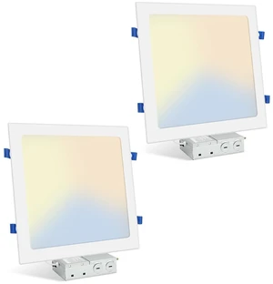 HONZIN 2 Pack 12 Inch Square LED Recessed Lighting, 24W, 5CCT, Ultra-Thin | Dimmable IC Rated Canless Ceiling Lights with Junction Box, Selectable 2700K/3000K/3500K/4000K/5000K, White