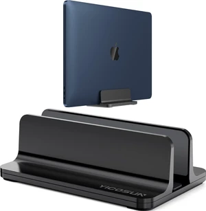 YICOSUN Aluminum Vertical Laptop Stand for Desk - Adjustable Width Dock for MacBook, Surface, Samsung, HP, Dell up to 17.3 inches - Space-Saving & Protective Design - Black