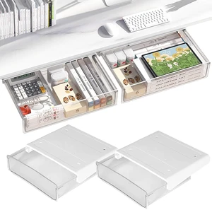 OSPNIEEK Self-adhesive Under Desk Drawer Organizer, 2 Pack Table Hidden Slide Out Large Storage Mounted Desktop Pencil Holder Tray Drawers for Office Home School Stationery Kitchen (Large, White) OSPNIEEK Self-adhesive Under Desk Drawer Organizer, 2 Pack Table Hidden Slide Out Large Storage Mounted Desktop Pencil Holder Tray Drawers for Office Home School Stationery Kitchen (Large, White)