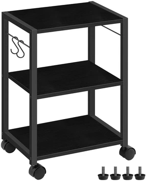MAHANCRIS Printer Stand, 3-Tier Under Desk Rolling Cart with Storage Shelf, Heavy Duty Printer Table with Wheels for Home Office, Printer Shelf with 2 Hooks, for Small Spaces, Black PTHB4001V MAHANCRIS Printer Stand, 3-Tier Under Desk Rolling Cart with Storage Shelf, Heavy Duty Printer Table with Wheels for Home Office, Printer Shelf with 2 Hooks, for Small Spaces, Black PTHB4001V