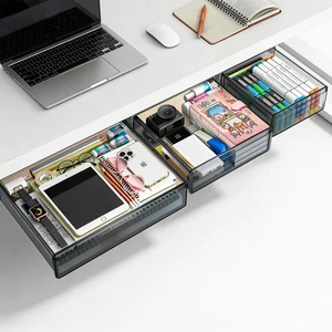 3 Pack Under Desk Drawer Slide Out Storage Organizer, Transparent Black Hidden Desktop Drawer Attachment with 3 Sizes (S/M/L), Adhesive or Screw-Mount Table Tray for iPads, Journals & Desk Accessories 3 Pack Under Desk Drawer Slide Out Storage Organizer, Transparent Black Hidden Desktop Drawer Attachment with 3 Sizes (S/M/L), Adhesive or Screw-Mount Table Tray for iPads, Journals & Desk Accessories