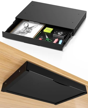 Under Desk Storage Drawer, 14.8" Wide Slide Out Under Desk Drawer | Max Load 17.6 Lbs, Quiet Glide, for Standing Desks & Home Offices, Heavy Duty Steel, Black Under Desk Storage Drawer, 14.8" Wide Slide Out Under Desk Drawer | Max Load 17.6 Lbs, Quiet Glide, for Standing Desks & Home Offices, Heavy Duty Steel, Black