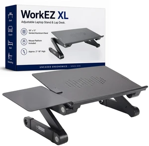 Uncaged Ergonomics XL Adjustable Laptop Stand, Cooling Riser (Black) | 18x11" panel adjusts 2-18" high, 12 lb capacity ambidextrous mouse pad, cooling holes, fits 10-17" laptops. Uncaged Ergonomics XL Adjustable Laptop Stand, Cooling Riser (Black) | 18x11" panel adjusts 2-18" high, 12 lb capacity ambidextrous mouse pad, cooling holes, fits 10-17" laptops.