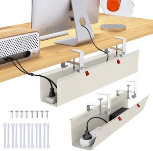 28" Small Under Desk Cable Management Tray No Drill, Compact Clamp On Cord Organizer for Dorm & Small Desk, Anti-Sag Oxford Fabric Wire Hider, Power Strip Holder (Beige, 28.6") 28" Small Under Desk Cable Management Tray No Drill, Compact Clamp On Cord Organizer for Dorm & Small Desk, Anti-Sag Oxford Fabric Wire Hider, Power Strip Holder (Beige, 28.6")
