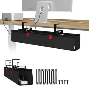No Drill Under Desk Cable Management Tray, 28 inch Cable Management | Clamp/Screw Mount Cable Tray under desk, Premium Fabric Cord 0rganizer for Desk, Various Size Cord Organizer for Office, Home No Drill Under Desk Cable Management Tray, 28 inch Cable Management | Clamp/Screw Mount Cable Tray under desk, Premium Fabric Cord 0rganizer for Desk, Various Size Cord Organizer for Office, Home