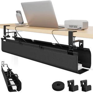 No Drill Under Desk Cable Management Tray, 31.5" Fabric Organizer | Clamp Mount Cord Holder, for Power Strips, Adapters, with 2 Hooks, 2 Height Levels & 1 Tie Roll for Home Office Gaming, Black No Drill Under Desk Cable Management Tray, 31.5" Fabric Organizer | Clamp Mount Cord Holder, for Power Strips, Adapters, with 2 Hooks, 2 Height Levels & 1 Tie Roll for Home Office Gaming, Black