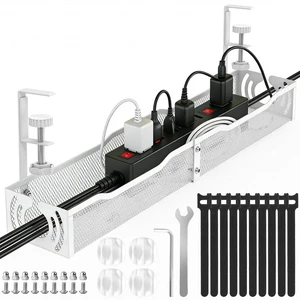 Cable Management, 25.3'' Under Desk Cable Management Tray No Drill | Metal Cable Organizer with Clamp for Wire Management, Cord Organizer for Home Office, Desk Accessories Organizer, White Cable Management, 25.3'' Under Desk Cable Management Tray No Drill | Metal Cable Organizer with Clamp for Wire Management, Cord Organizer for Home Office, Desk Accessories Organizer, White
