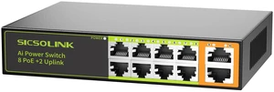SICSOLINK 8-Port PoE+ Switch, 2 Uplink, 120W 802.3af/at Unmanaged Switch | PoE Watchdog Auto Reboot, 250M Extend, Fanless Metal, 30W/Port, Wide Temp for IP Camera, NVR, WiFi AP SICSOLINK 8-Port PoE+ Switch, 2 Uplink, 120W 802.3af/at Unmanaged Switch | PoE Watchdog Auto Reboot, 250M Extend, Fanless Metal, 30W/Port, Wide Temp for IP Camera, NVR, WiFi AP