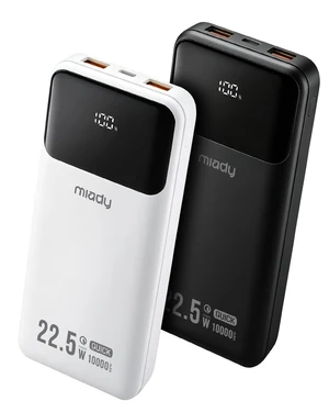 Miady 2Pack 10000mAh UL Listed Power Bank, 22.5W Portable Charger | Fast Charging with 3 Outputs 1 Input, LED Display, Slim, for Travel & Commute, FlightSafe, for iPhone & Android, Black+White