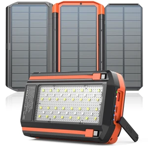 Solar Power Bank with 3 Panels Portable Charger Built-in 2 Cables | Solar Powered Battery Pack 20000mAh, 20W Fast Charging with Flashlights, Warning Lights for Outdoor Camping Emergency Solar Power Bank with 3 Panels Portable Charger Built-in 2 Cables | Solar Powered Battery Pack 20000mAh, 20W Fast Charging with Flashlights, Warning Lights for Outdoor Camping Emergency