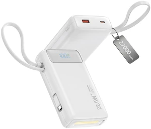 Portable Charger 27000mAh 22.5W w/Built-in Cable/LED Display White | 22.5W Fast Charging, High Capacity, LED Display, Flashlight, TSA Approved, Charge 3 Devices at once, Fits for iPhone/Samsung