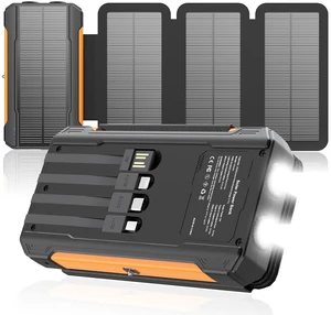 Solar Charger Power Bank 20000mAh Portable Charger Built-in 4 Cables(Micro/USB-C/Ios Output Cable,USB-A Input Cable) & 4 Solar Panels, 15W Fast Charging Battery Pack with Flashlight for Camping Travel Solar Charger Power Bank 20000mAh Portable Charger Built-in 4 Cables(Micro/USB-C/Ios Output Cable,USB-A Input Cable) & 4 Solar Panels, 15W Fast Charging Battery Pack with Flashlight for Camping Travel