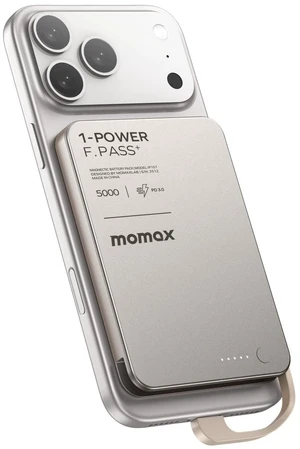 MOMAX Ultra-Slim 0.3" Magnetic Portable Charger, 5000mAh Power Bank, Built-in Cable (No MagSafe), 20W USB-C PD Fast Charging, Battery Pack for iPhone 18/17/16, Samsung Galaxy, Google Pixel, Android
