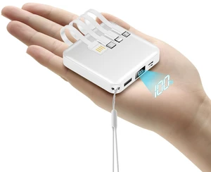 ummz Mini Portable Charger with Built-in 4 Cables12000mAh Small Power Bank | USB-C PD 22.5W Fast Charging, Compact Battery Pack with Smart LED Display, Travel Essential for iPhone,Tablet,Samsung
