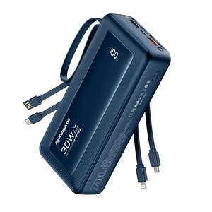 FlyKangaroo Portable Charger 27000mAh 30W Fast Charging Power Bank | Built-in Cables, LED Display, 6 Outputs & 2 Inputs, USB C Battery Pack, Compatible with iPhone, Samsung, Google