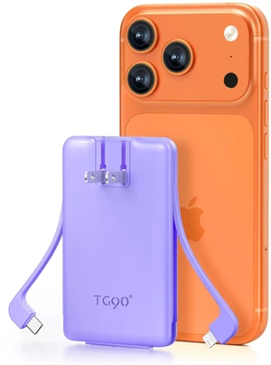 TG90° 5000mah Ultra Slim Power Bank Built-in AC Plug & 2 Cables,Purple | Pocket Size, Mini Portable Charger,Travel Essential Phone Charger,USB C External Battery Pack Compatible with iPhone,Samsung TG90° 5000mah Ultra Slim Power Bank Built-in AC Plug & 2 Cables,Purple | Pocket Size, Mini Portable Charger,Travel Essential Phone Charger,USB C External Battery Pack Compatible with iPhone,Samsung
