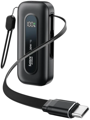Selore&S-Global Power Bank 10,000mAh with Built-in Retractable Cable & C to L Cable, 30W Fast Charging Portable Charger, LED Display, Travel Battery Pack for iPhone 16/15/14/13 Series Samsung