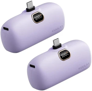 Kuulaa 2Pack Portable Phone Charger with Built-in USB-C Plug, 5000mAh Mini Portable Charger Power Bank Small Battery Pack for iPhone air/15/16,Samsung S22/S23 & Android