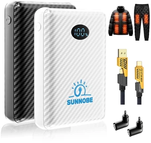 SUNNOBE 2 Pack 10000mAh Battery Pack Heated Vest for Most Heated Apparel, 7.4V/5V 10000mAh Power Bank for Heated Vest with DC/USB/Type-C Output and LED Display for Heating Clothing and Phones