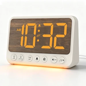 Topski Alarm Clocks for Bedroom, Digital Bedside Clock with Night Light | Faux Woodgrain Finish, Loud Alarm for Heavy Sleepers, Dimmable, 4 Volumes, Snooze, 10 Ringtones, Plugin, with USB Charger