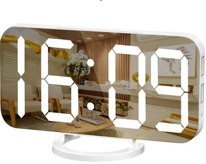 Digital Alarm Clock, Mirror LED Desk Clock with Large Display, White | 3 Brightness Levels, 12/24H, Bedside Clock with Dual USB Ports, Modern Electronic Clock for Bedroom, Living Room & Office