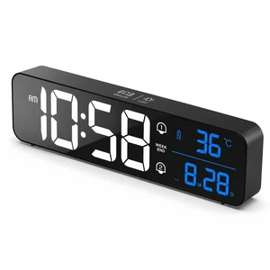 Digital Clock, Large Display LED Alarm Clock for Living Room Bedroom Office, Rechargeable Wall Clock, Sound-Activated, Snooze, Date & Temp Display, 40 Tones, 2 Alarms, 4 Volume, 5 Brightness Dimmer