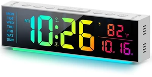 Digital Clock, Alarm Clock for Bedroom, Digital Wall Clocks for Classroom, Living Room Decor, Desk Clock Large Display, 13 Number Display Colors, 12 Ambient Light Colors, Auto Dimming, DST (White) Digital Clock, Alarm Clock for Bedroom, Digital Wall Clocks for Classroom, Living Room Decor, Desk Clock Large Display, 13 Number Display Colors, 12 Ambient Light Colors, Auto Dimming, DST (White)