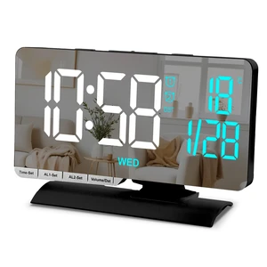 SZELAM Digital Clock,Alarm Clock Bedside,7.3'' Large LED Mirror with Date | Temperature,Dual Alarm with 3 Mode,Brightnee Adjust,DST,USB C Charging Port,5 Levels Volume for Desk Bedroom Teens