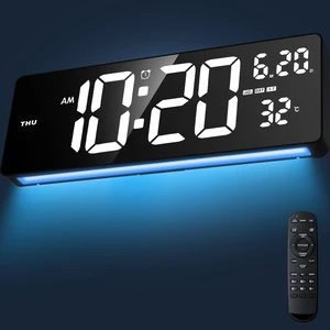 Xflyee 16.5" Digital Wall Clock, Remote, 6-Color Dimmable Night Light | Dual Alarms with Snooze, Indoor Temperature Display, Desk & Wall Mountable, Ideal for Home Bedroom, Great Gift Choice
