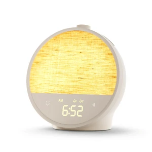 Vivilumens Sunrise Alarm Clock for Bedroom, Sleep Sound Machine with Light | 15mins Sunrise Simulation, 10 Natural Sounds, Dual Alarms, 8 RGB Night Lights, Dimmable Digital Clocks, Latte