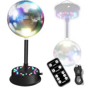 Mirrors Ball Light with Remote, 23 RGBW LED Adjustable Rotating Motor 5-10 RPM with 6-Inch Silver Mirror Ball with Multi Light Mode and Voice Control for Parties, Home Decor Mirrors Ball Light with Remote, 23 RGBW LED Adjustable Rotating Motor 5-10 RPM with 6-Inch Silver Mirror Ball with Multi Light Mode and Voice Control for Parties, Home Decor