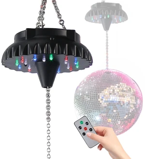 Disco Ball Motor Rotating with Light: Rechargeable Disco Ball Spinner | Mirror Ball Motor with Remote Adjustable Speed - 18 RGBW LED Light for Wedding Party Decor Disco Ball Motor Rotating with Light: Rechargeable Disco Ball Spinner | Mirror Ball Motor with Remote Adjustable Speed - 18 RGBW LED Light for Wedding Party Decor